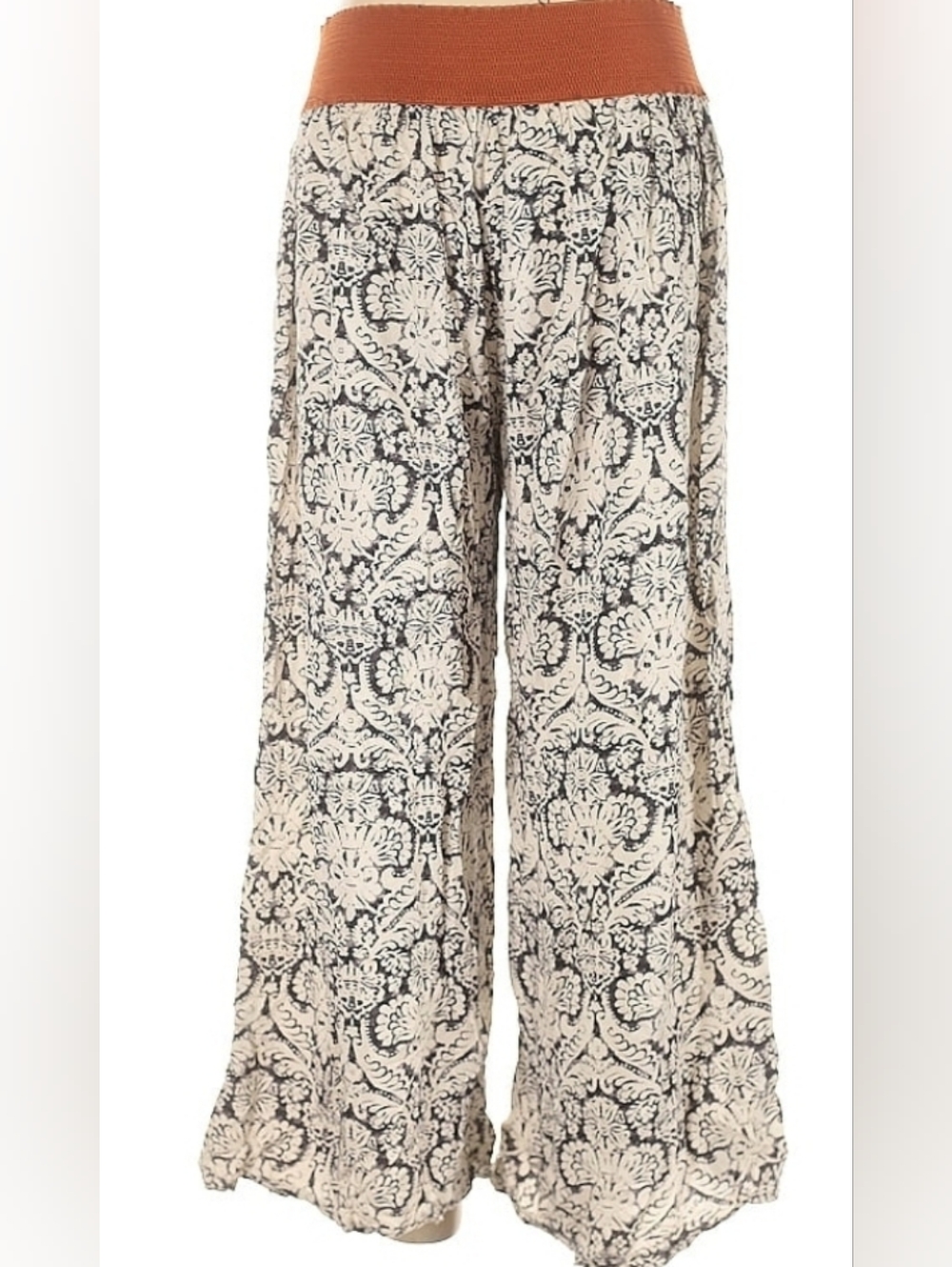 La Moda Boho Wide-Leg Printed Lounge Pants in Cream & Black - Picture 3 of 8